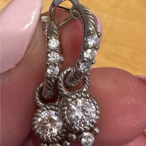 Judith Ripka Silver Twisted Rope Drop Earrings with White Stones